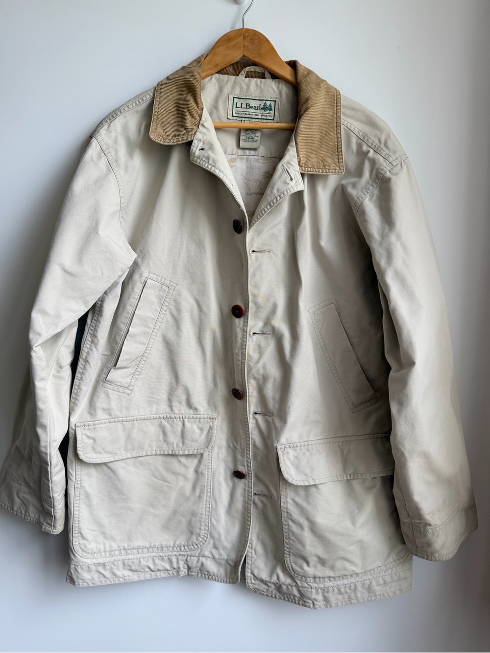 LL Bean Cotton Corduroy Collar Chore Barn Coat Fish Liner Mens M Khaki
